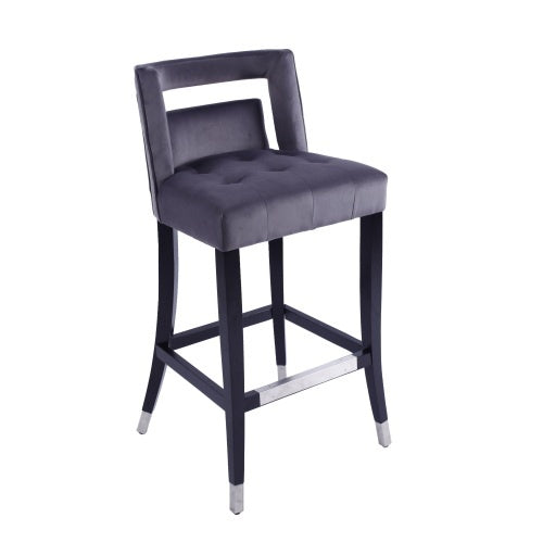 2 Pcs Suede Velvet Barstool Set with Nailhead Trim – Modern 30" Dining Chairs