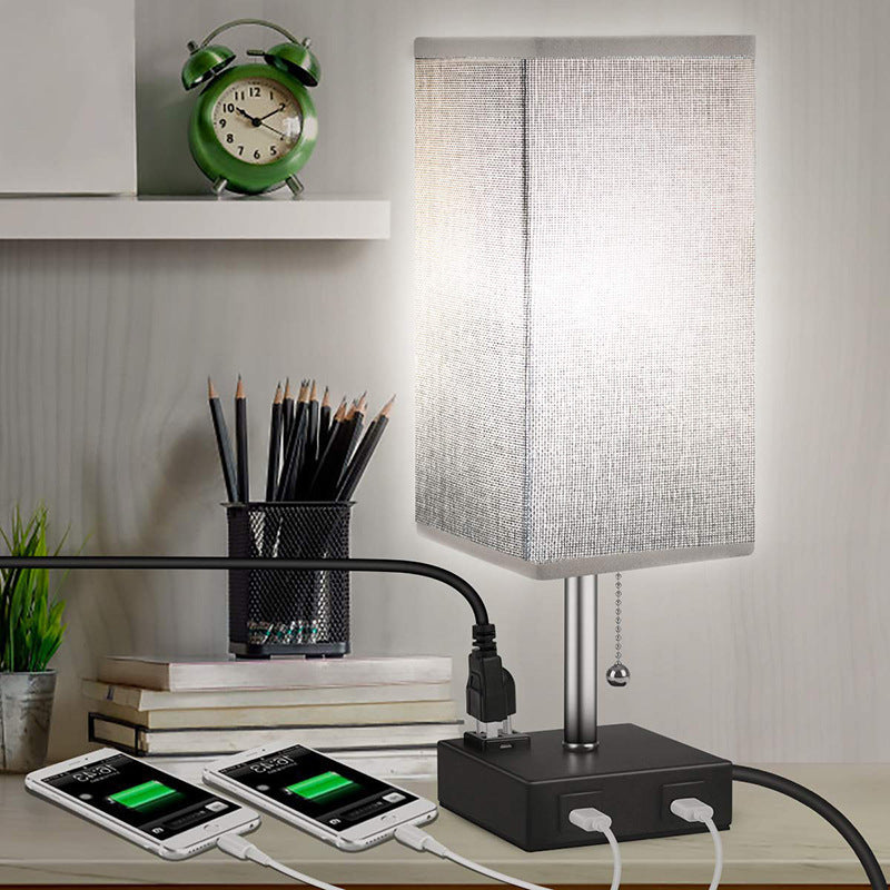 Simple Bedroom Cozy Fabric Table Lamp – USB Charging Bedside Light