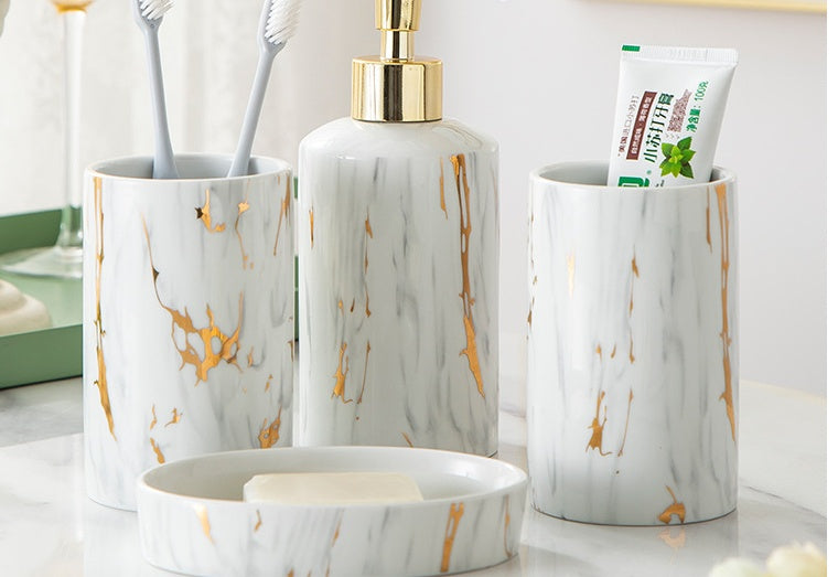 Modern Marble Ceramic Bathroom Wash Kit 4 Pieces