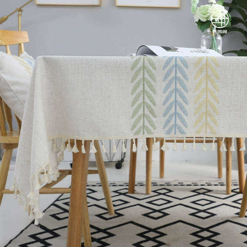 Cotton Linen Rectangular Tablecloth with Tassel – Dust-Proof, Anti-Fade, Elegant Décor