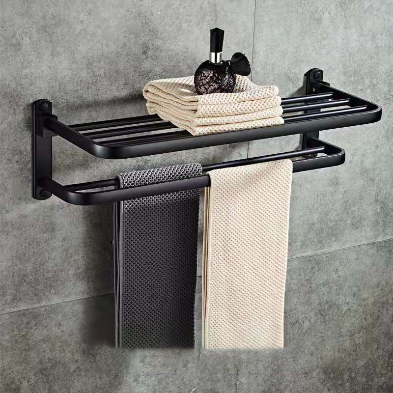 Double-Layer Folding Towel Rack – Aluminum Wall-Mounted Organizer