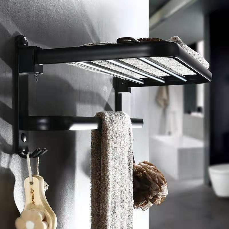 Double-Layer Folding Towel Rack – Aluminum Wall-Mounted Organizer