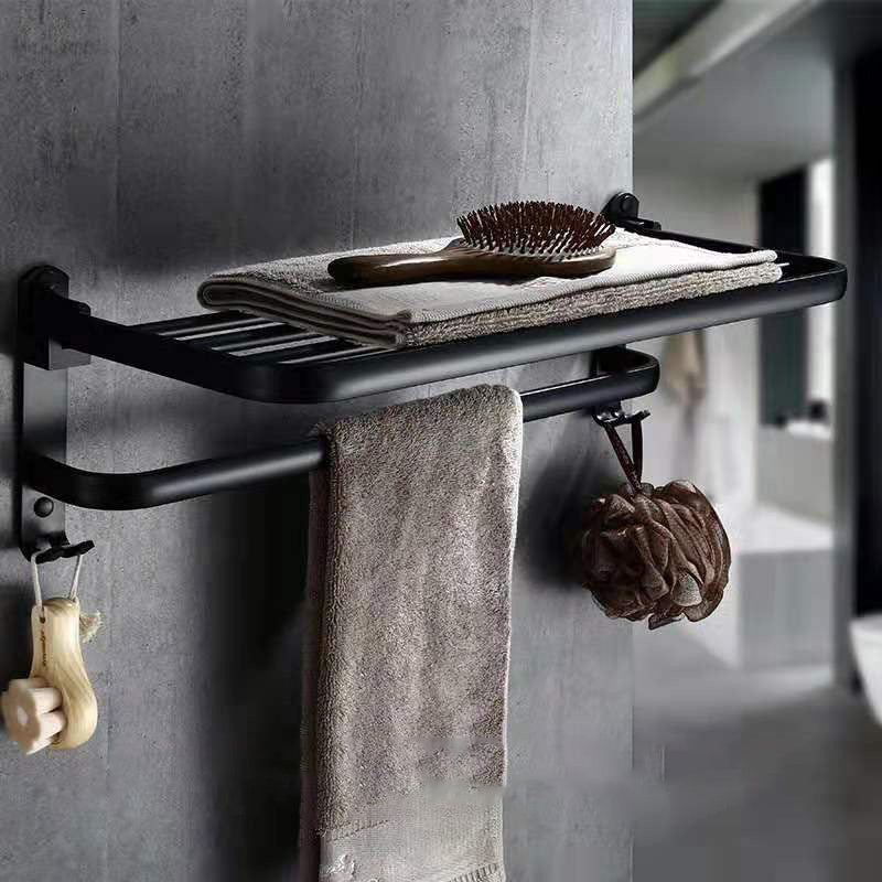 Double-Layer Folding Towel Rack – Aluminum Wall-Mounted Organizer