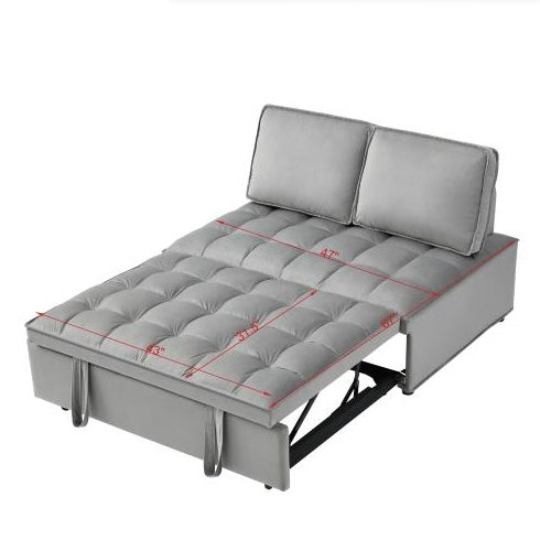 Grey Convertible Velvet Sofa Bed – 2-Seater Modern Sleeper