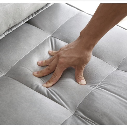 Grey Convertible Velvet Sofa Bed – 2-Seater Modern Sleeper