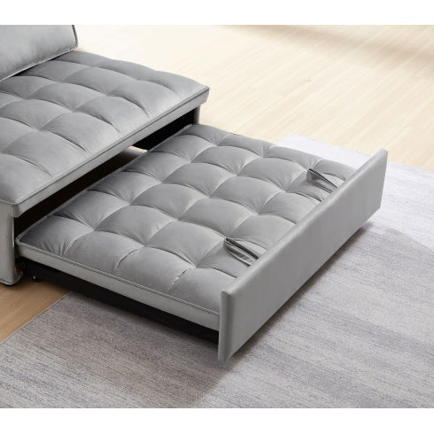 Grey Convertible Velvet Sofa Bed – 2-Seater Modern Sleeper