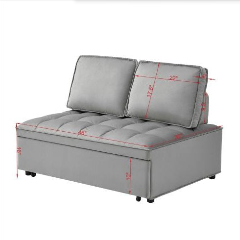 Grey Convertible Velvet Sofa Bed – 2-Seater Modern Sleeper