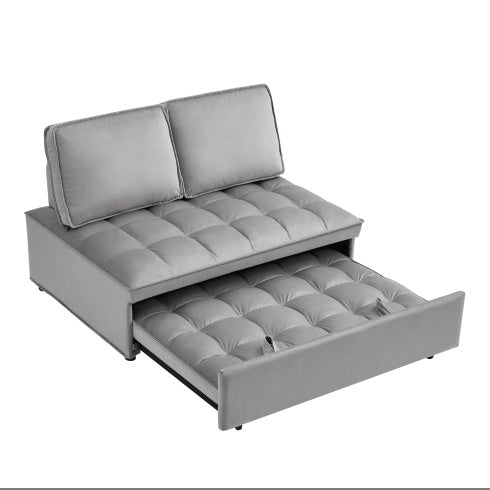Grey Convertible Velvet Sofa Bed – 2-Seater Modern Sleeper