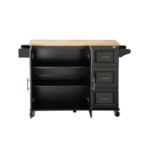 Kitchen Island And Kitchen Trolley, Mobile Kite Island, With Extendable Rubberwood Tabletop, Adjustable Cabinet Shelves