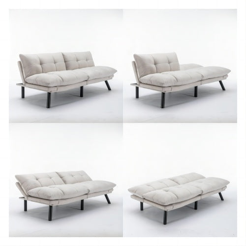 Cream Convertible Folding Sofa Bed – Modern 2-Seater for Small Spaces