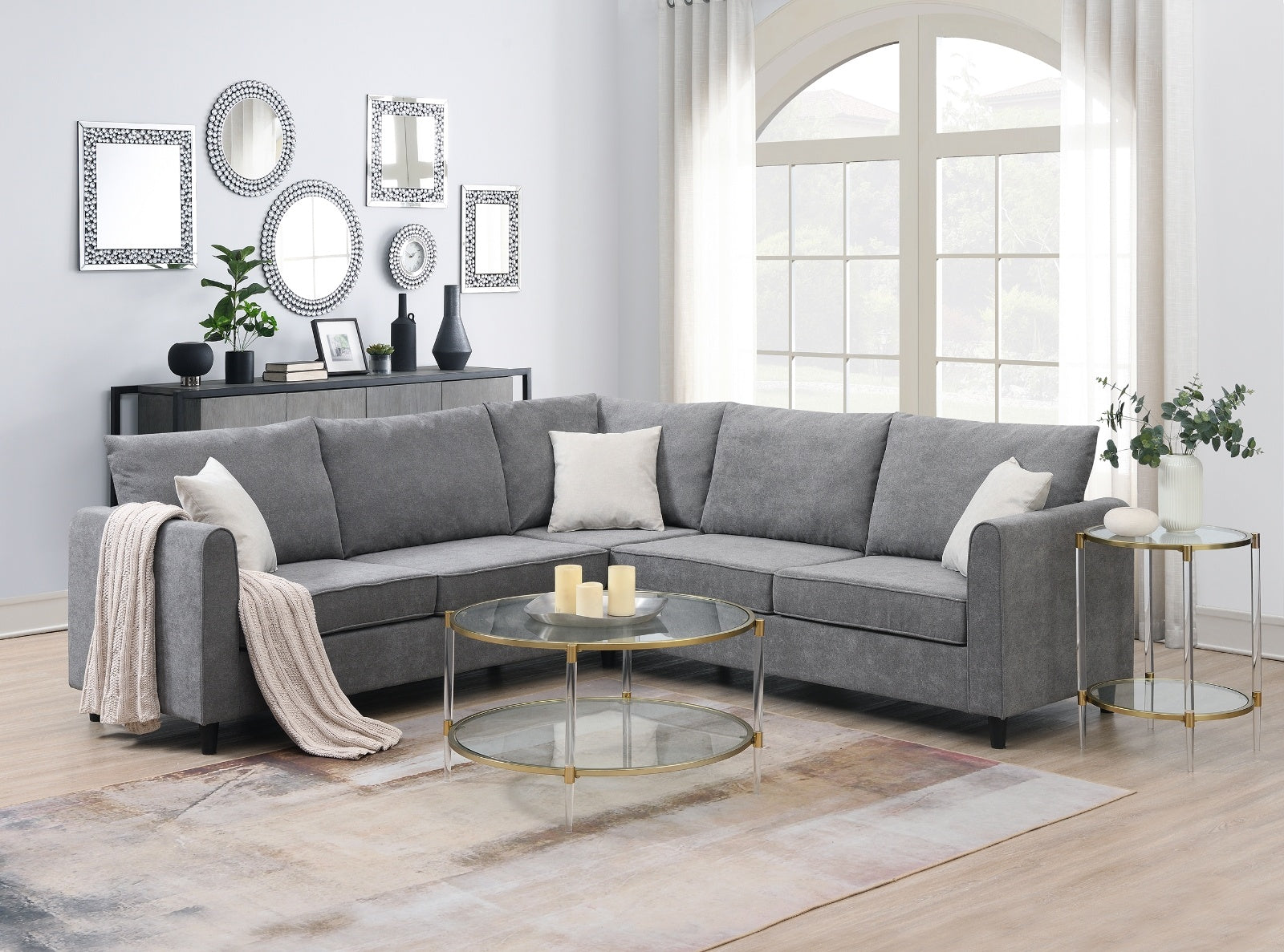 New 91 91  Modern L-Shape Sectional Sofa  Upholstered Living Room Couch