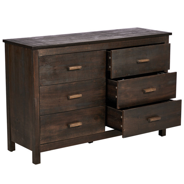 Brown MDF Veneer 120x40x80 Double-row Six-drawer Chest Of Drawers