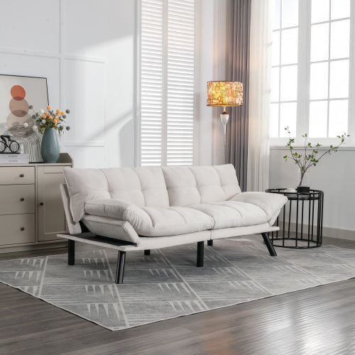 Cream Convertible Folding Sofa Bed – Modern 2-Seater for Small Spaces