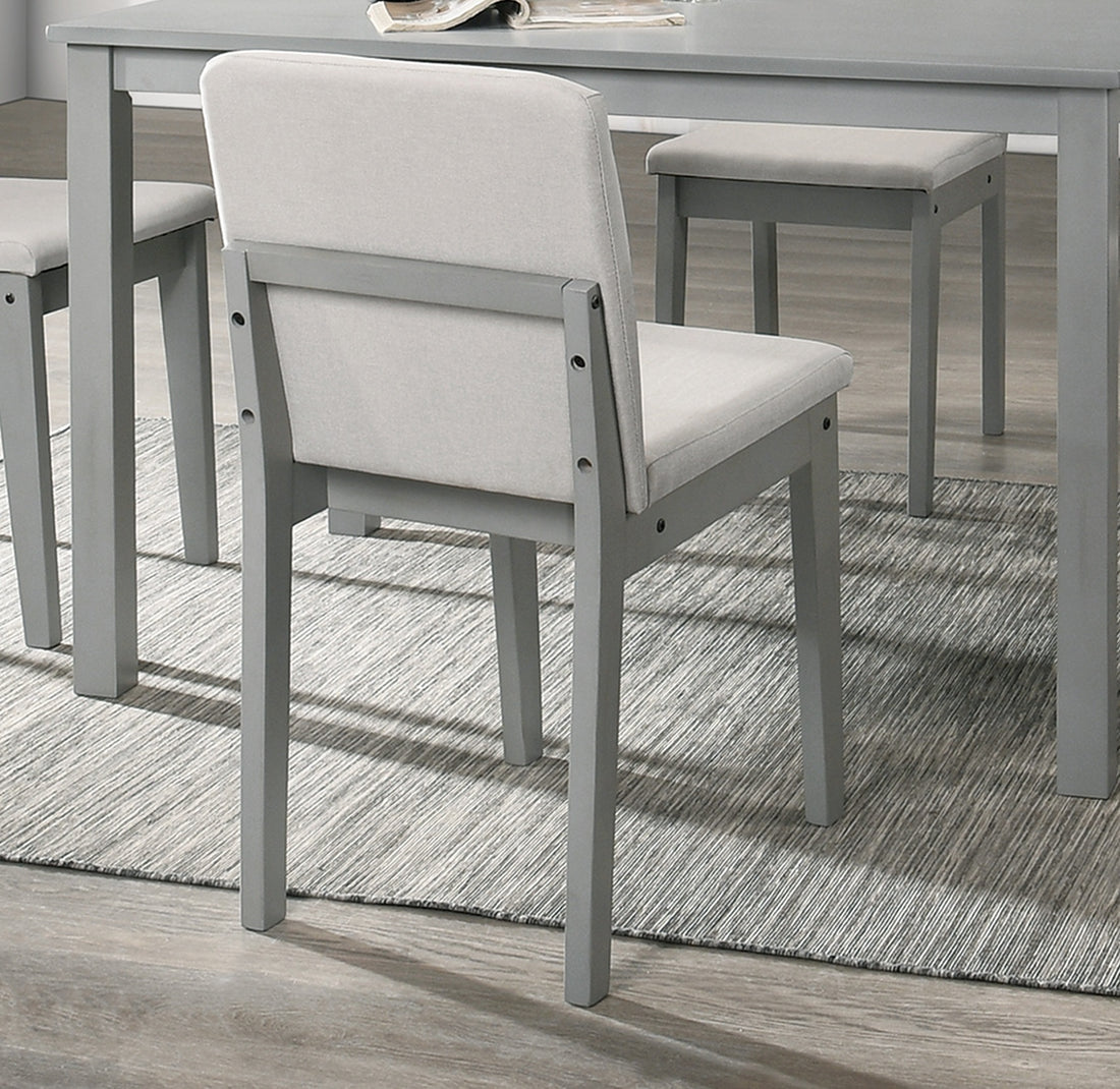 Grey Finish 5 Piece Dining Room Set Dining Table 4x Chairs Beige Fabric Chairs
