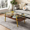 Rectangle Coffee Table, Tempered Glass Tabletop With Gold Metal Legs, Modern Table For Living Room ,