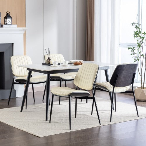 Dining Chairs Set Of 2 Mid Century Modern Retro Faux Leather Chair With Walnut Bentwood Back Upholstered Seat Metal Legs Adjustable Foot For Kitchen Dining Room Chairs