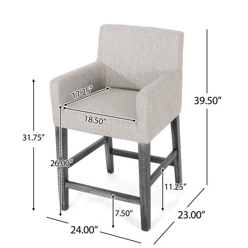 2-Piece Set of 26” Upholstered Counter Stools – Light Grey Fabric Dining Chairs