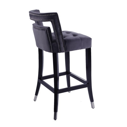 2 Pcs Suede Velvet Barstool Set with Nailhead Trim – Modern 30" Dining Chairs