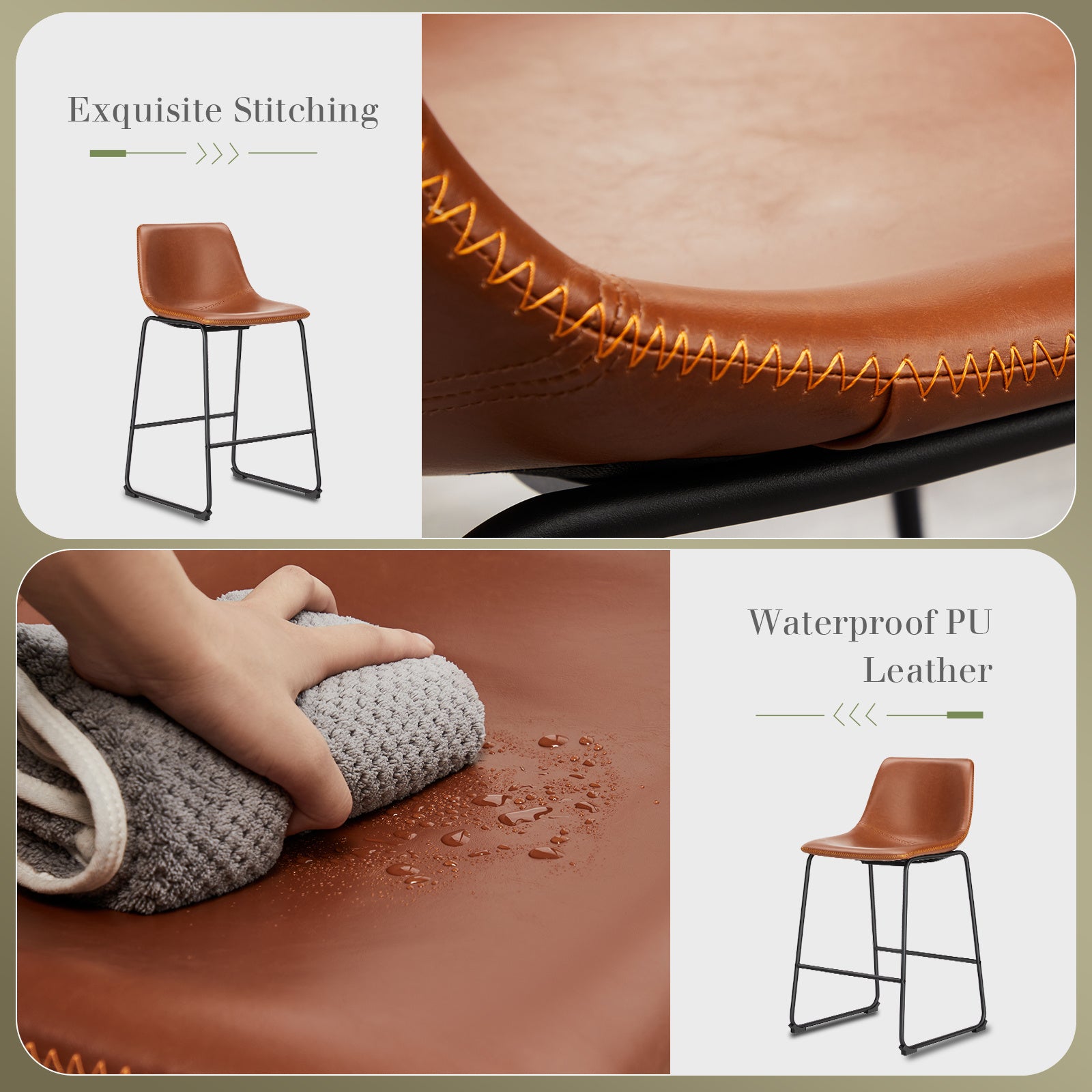 Armless Industrial Faux Leather Barstools – Set of 2