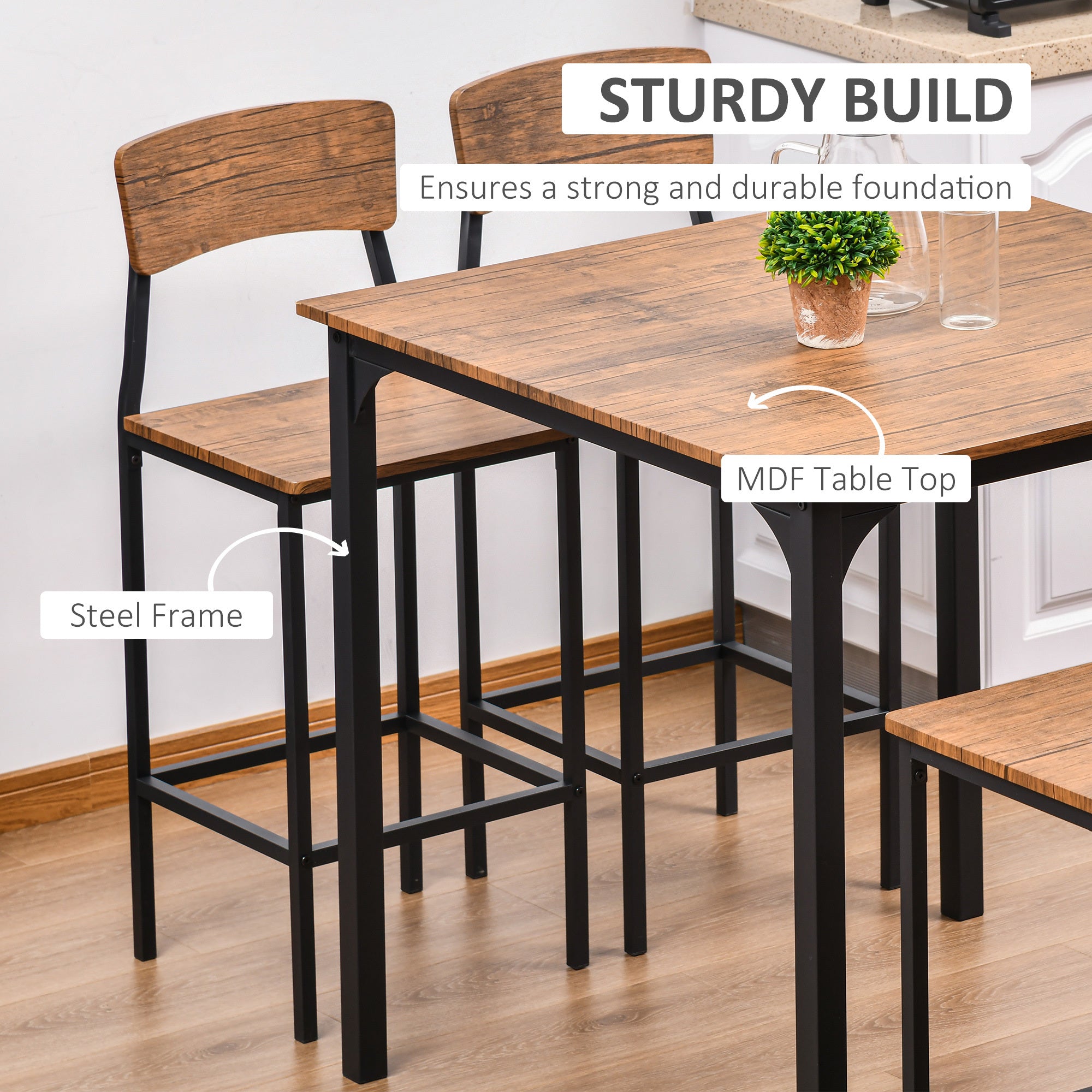 5-Piece Modern Counter Height Dining Table Set with 4 Chairs – Walnut Finish