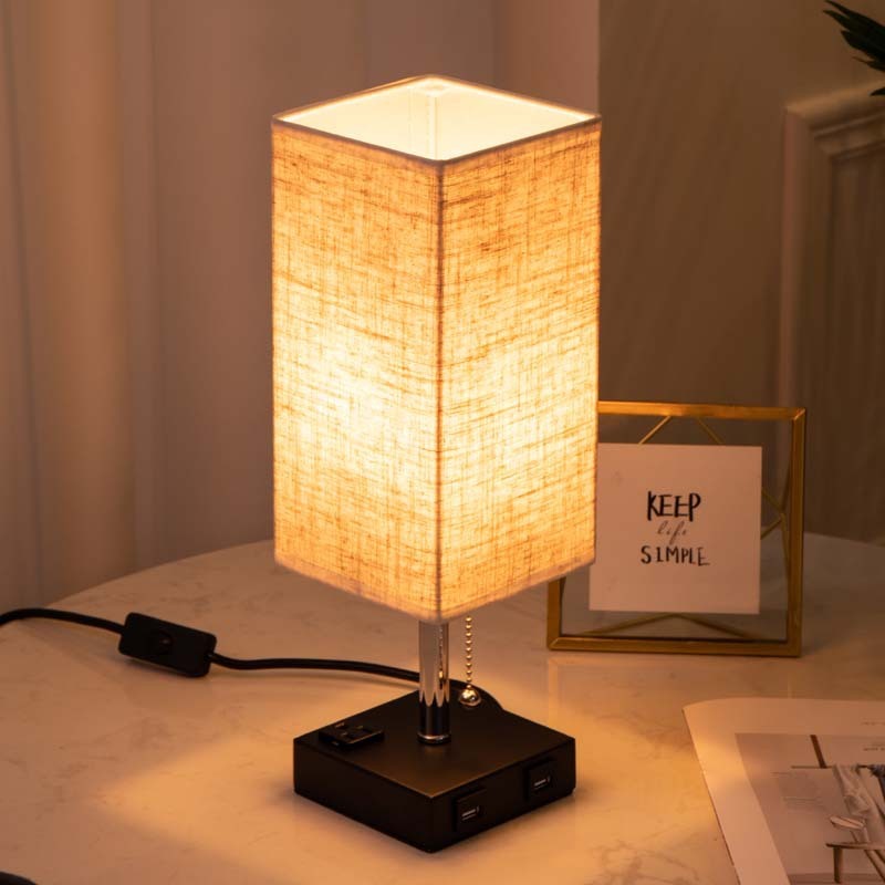 Simple Bedroom Cozy Fabric Table Lamp – USB Charging Bedside Light