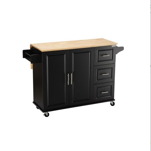 Kitchen Island And Kitchen Trolley, Mobile Kite Island, With Extendable Rubberwood Tabletop, Adjustable Cabinet Shelves