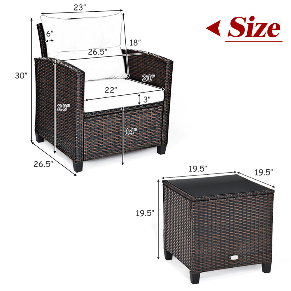 3 Pieces Rattan Patio Furniture Set With Washable Cushion