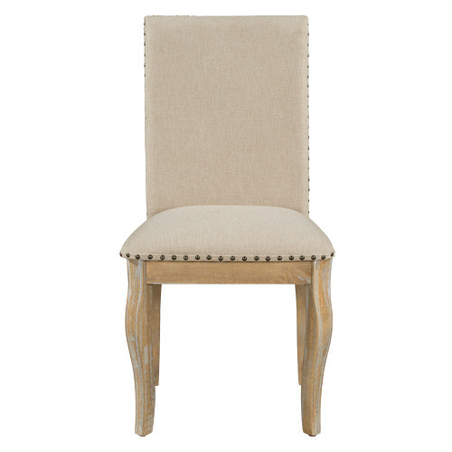 4 Piece Dining Chairs Set  – Wood Upholstered Fabric with Nailhead Trim (Natural Wood Wash)