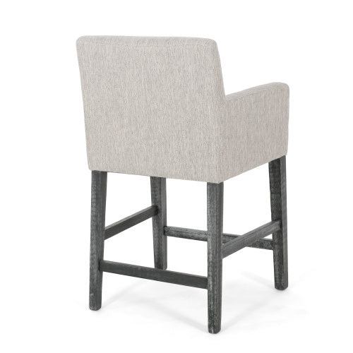 2-Piece Set of 26” Upholstered Counter Stools – Light Grey Fabric Dining Chairs