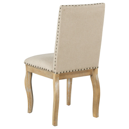 4 Piece Dining Chairs Set  – Wood Upholstered Fabric with Nailhead Trim (Natural Wood Wash)