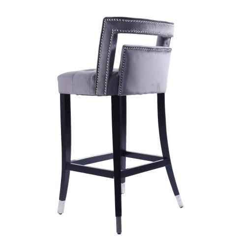 2 Pcs Suede Velvet Barstool Set with Nailhead Trim – Modern 30" Dining Chairs