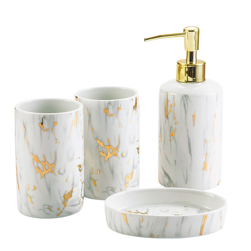 Modern Marble Ceramic Bathroom Wash Kit 4 Pieces