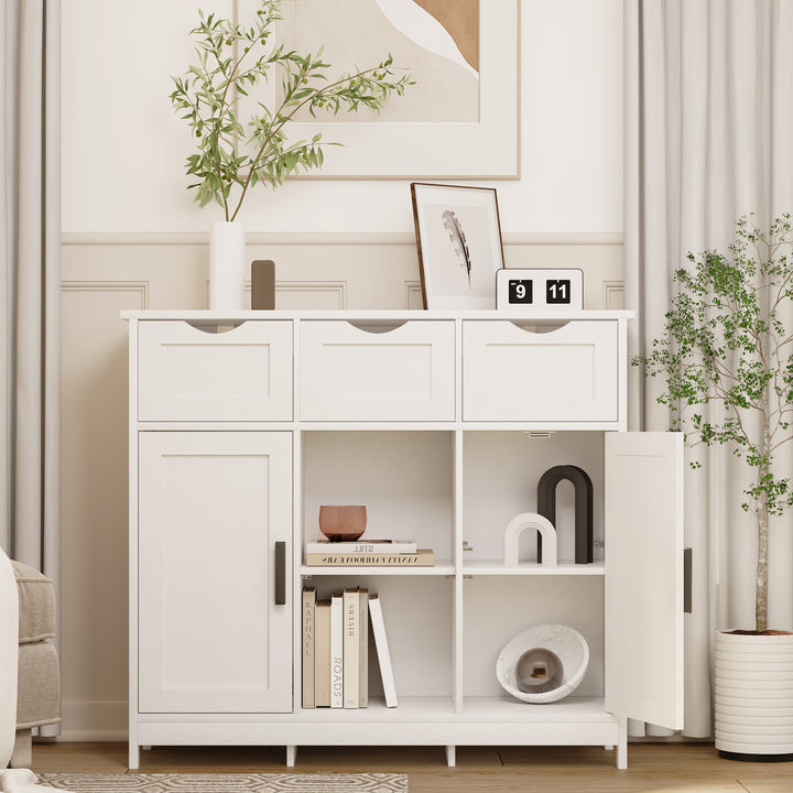 Serenity Luxe White Cabinet – Multifunctional Home Décor Furniture with Shelves & Drawers for Bedroom, Living Room and Bathroom