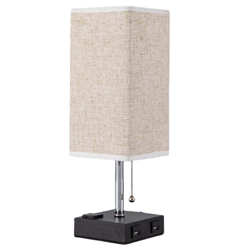 Simple Bedroom Cozy Fabric Table Lamp – USB Charging Bedside Light