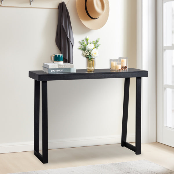 Black Trapezoidal Leg Tabletop With Edge Pine Entrance Table
