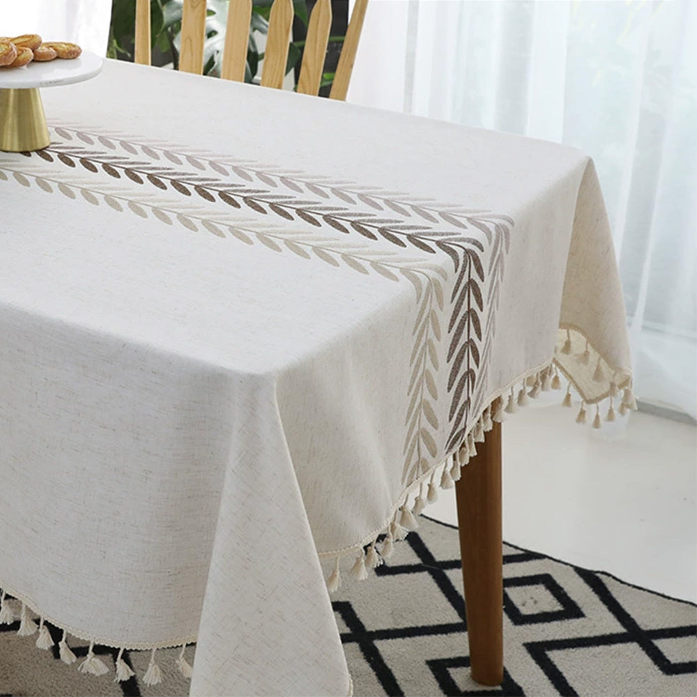 Cotton Linen Rectangular Tablecloth with Tassel – Dust-Proof, Anti-Fade, Elegant Décor