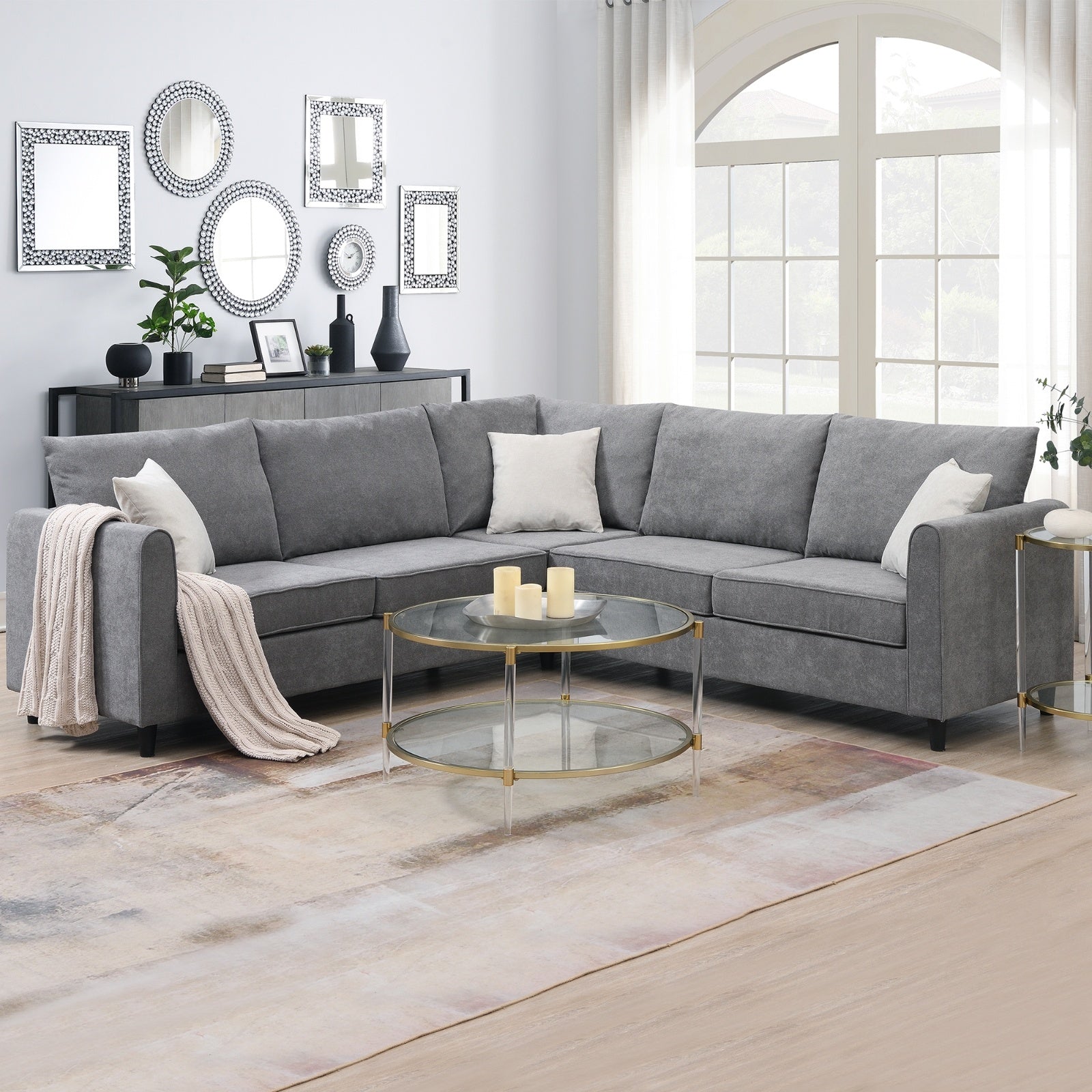 New 91 91  Modern L-Shape Sectional Sofa  Upholstered Living Room Couch