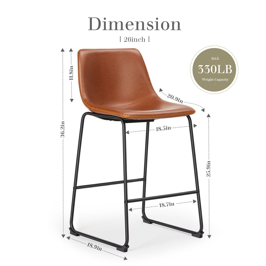 Armless Industrial Faux Leather Barstools With Metal Legs And Footrest, Dining Chairs For Home Office Kitchen Island