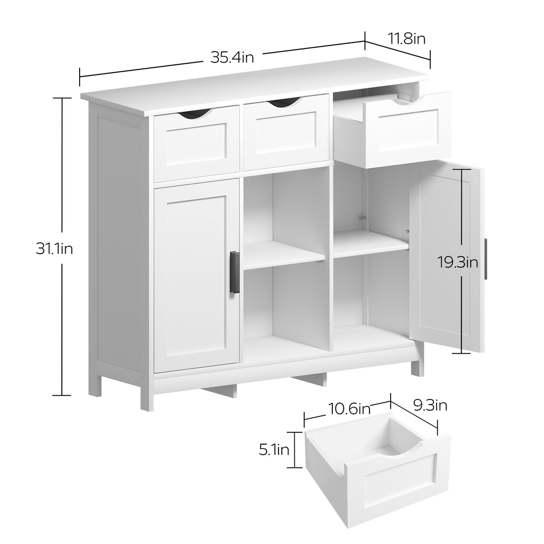 Serenity Luxe White Cabinet – Multifunctional Home Décor Furniture with Shelves & Drawers for Bedroom, Living Room and Bathroom