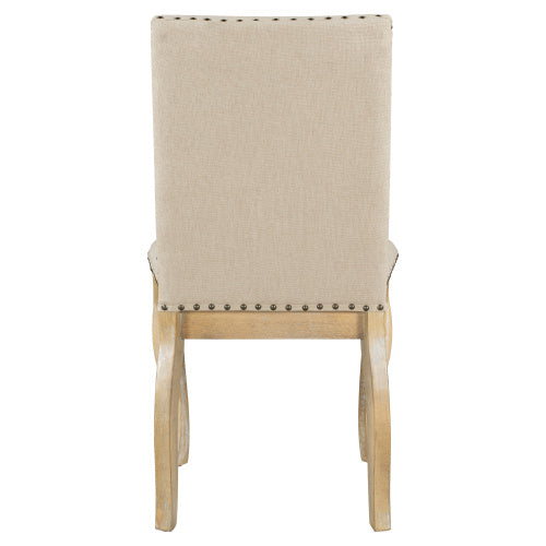 4 Piece Dining Chairs Set  – Wood Upholstered Fabric with Nailhead Trim (Natural Wood Wash)