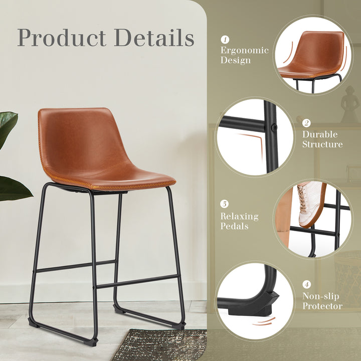 Armless Industrial Faux Leather Barstools With Metal Legs And Footrest, Dining Chairs For Home Office Kitchen Island