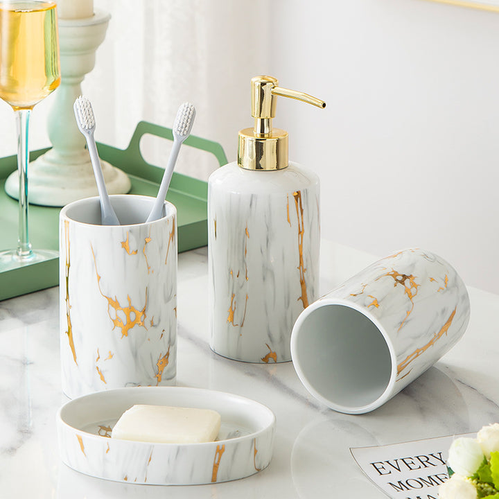 Modern Marble Ceramic Bathroom Wash Kit 4 Pieces