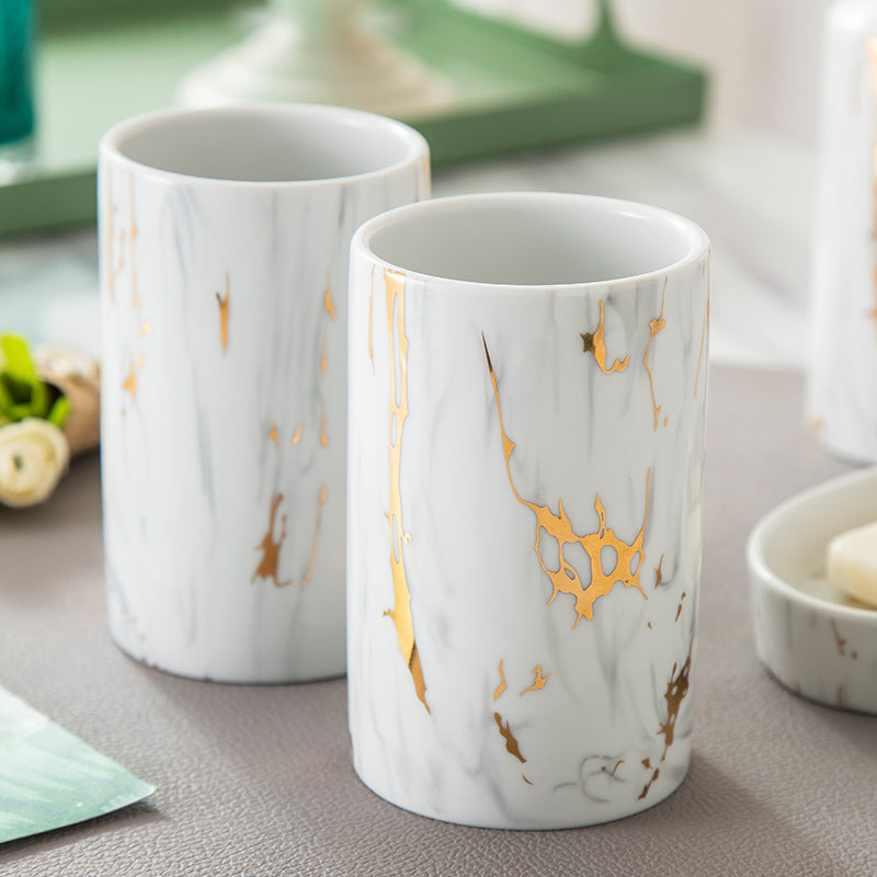 Modern Marble Ceramic Bathroom Wash Kit 4 Pieces