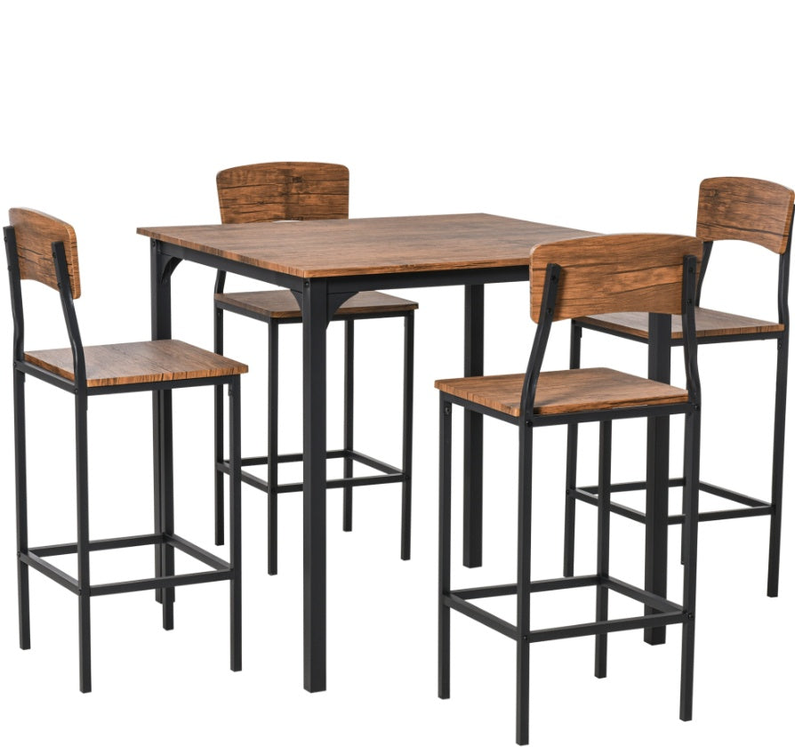 5-Piece Modern Counter Height Dining Table Set with 4 Chairs – Walnut Finish