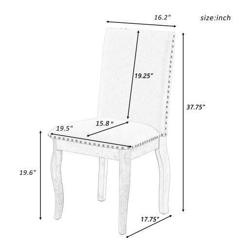 4 Piece Dining Chairs Set  – Wood Upholstered Fabric with Nailhead Trim (Natural Wood Wash)