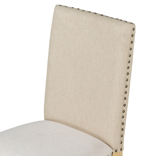4 Piece Dining Chairs Set  – Wood Upholstered Fabric with Nailhead Trim (Natural Wood Wash)