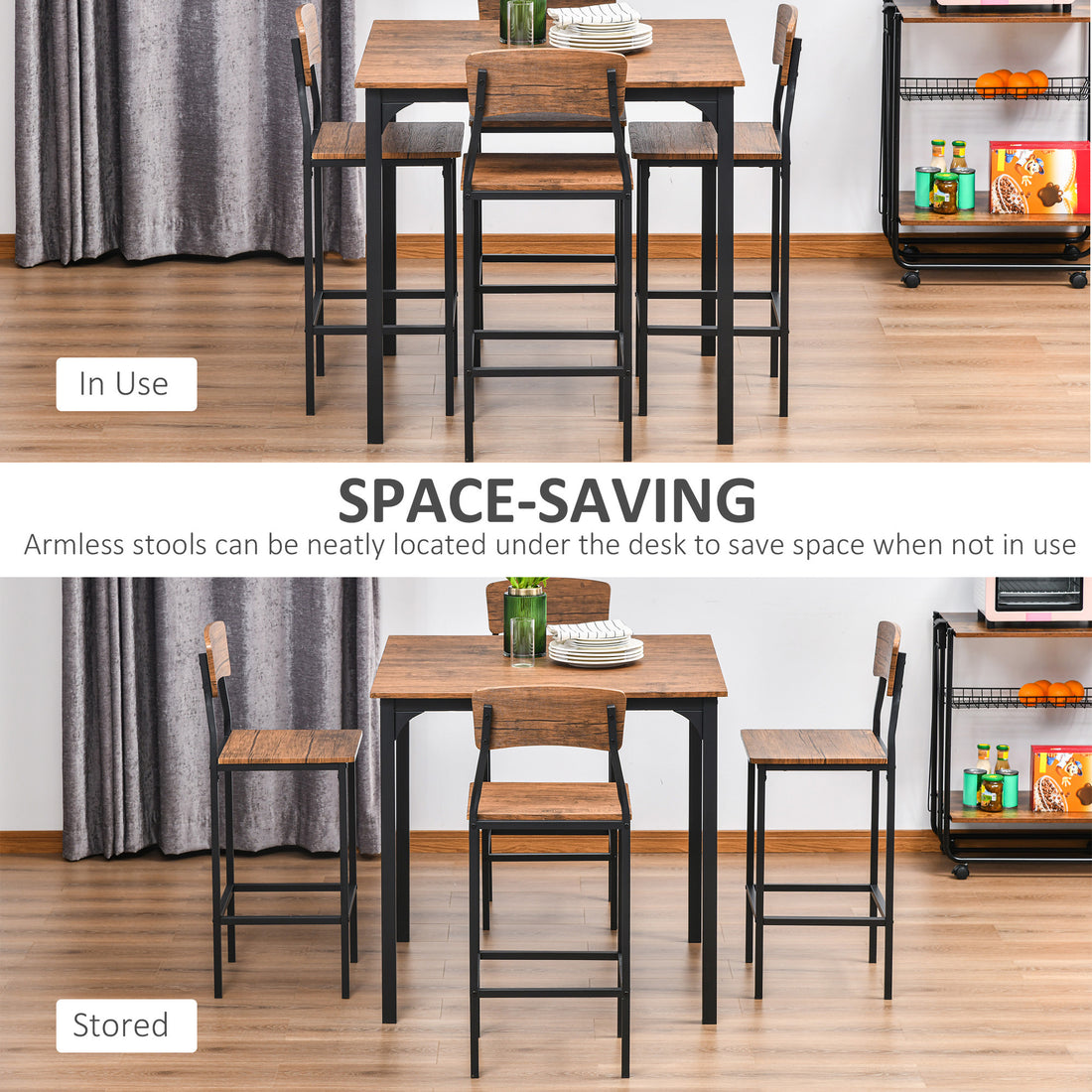 5-Piece Modern Counter Height Dining Table Set with 4 Chairs – Walnut Finish
