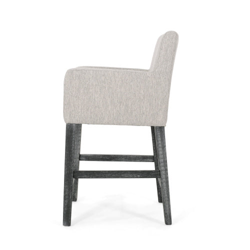 2-Piece Set of 26” Upholstered Counter Stools – Light Grey Fabric Dining Chairs