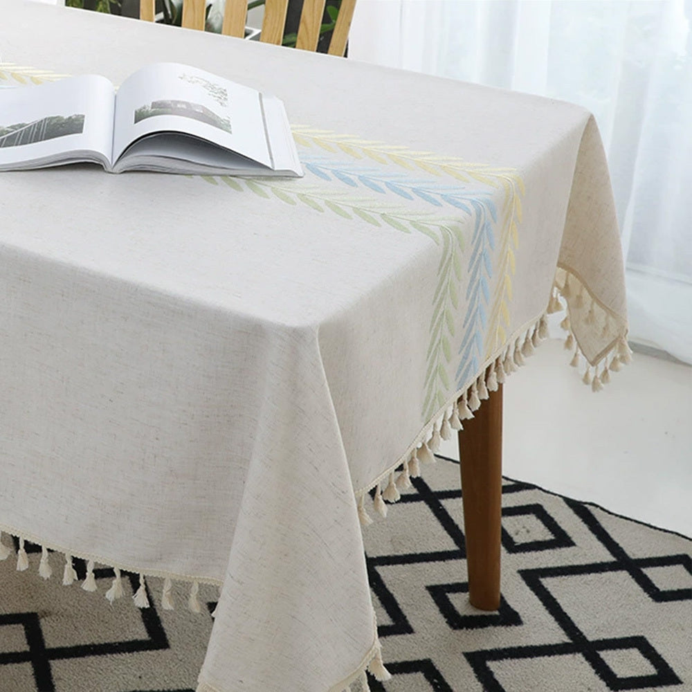 Cotton Linen Rectangular Tablecloth with Tassel – Dust-Proof, Anti-Fade, Elegant Décor