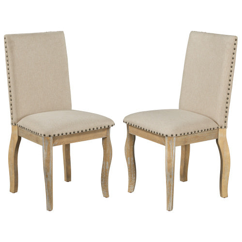 4 Piece Dining Chairs Set  – Wood Upholstered Fabric with Nailhead Trim (Natural Wood Wash)